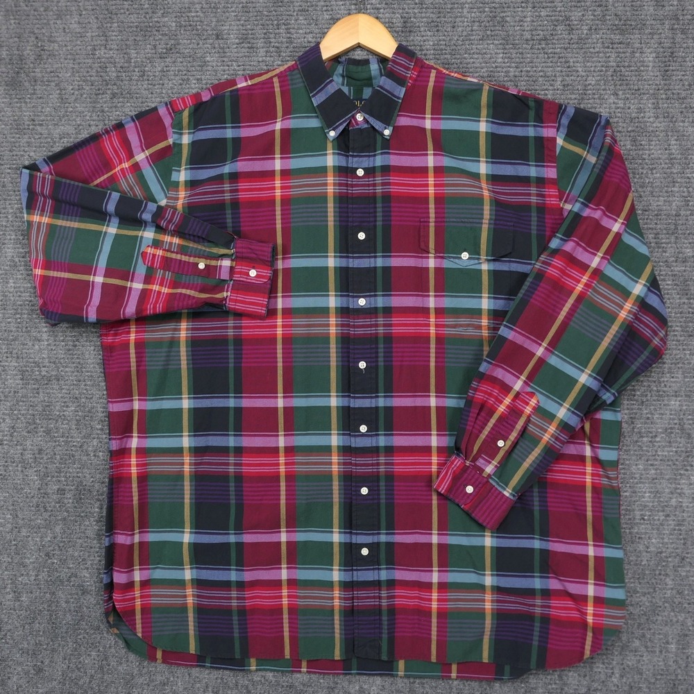 Polo Ralph Lauren 3XLT Flannel Mid-weight Red Green Plaid Button Down Shirt L/S